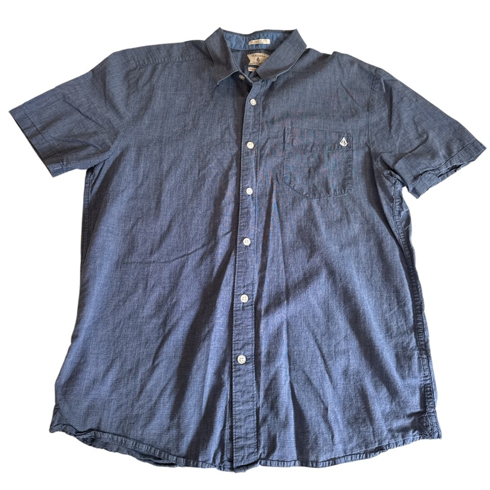 Volcom Men's Casual Blue Button Down Shirt